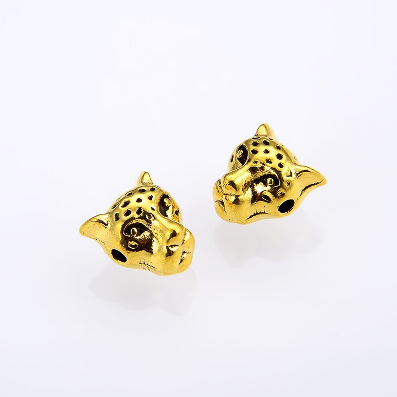 10PCS/ packsge Leopard Lion Panther Tiger Head Charm Beads For DIY Natural Stones Beadwork Jewelry Making Metal Beads: Ancient Gold bead