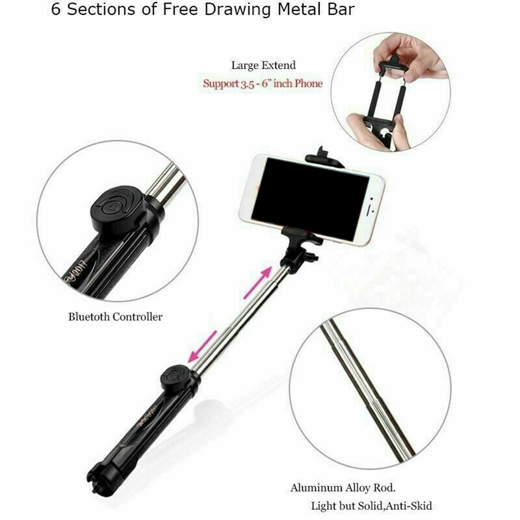 Portable 3 in 1 Wireless Bluetooth Selfie Stick + Mini Selfie Tripod With Remote Control For Mobile Phone