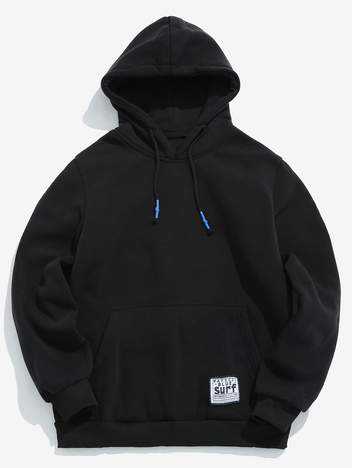 ZAFUL bolso de color sólido bolsillo polar con capucha básica Sudadera con capucha superior Simple estilo sudaderas otoño cálido para hombre suave sudaderas: Black / XL