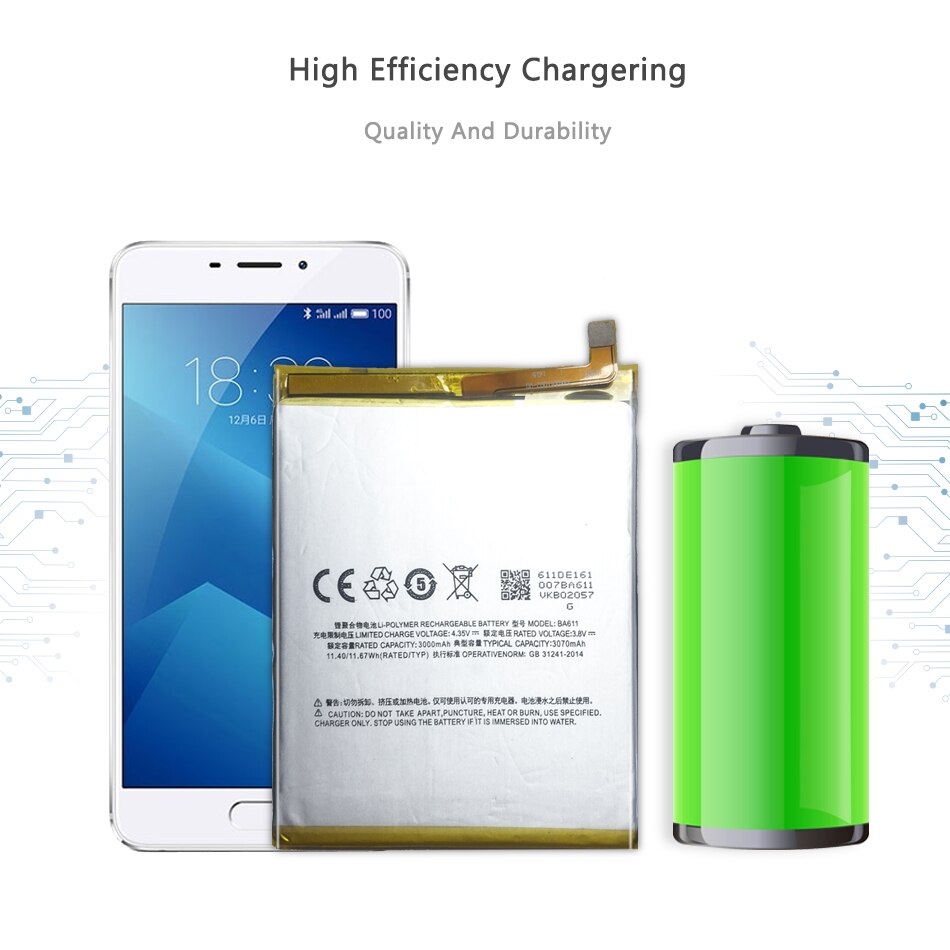 Batterie originale Kikiss pour MEIZU BA611 pour Batteries de batterie de téléphone portable Meizu M5 /M611H/M611 M série 5