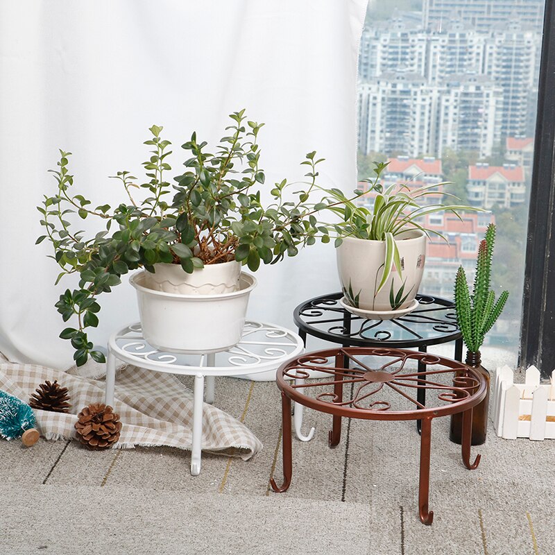 Wrought Iron Potted Stander Flower Pot Rack Stand basion Display Shelf Garden Plant flower Holder Balcony Round Home Decor Rack