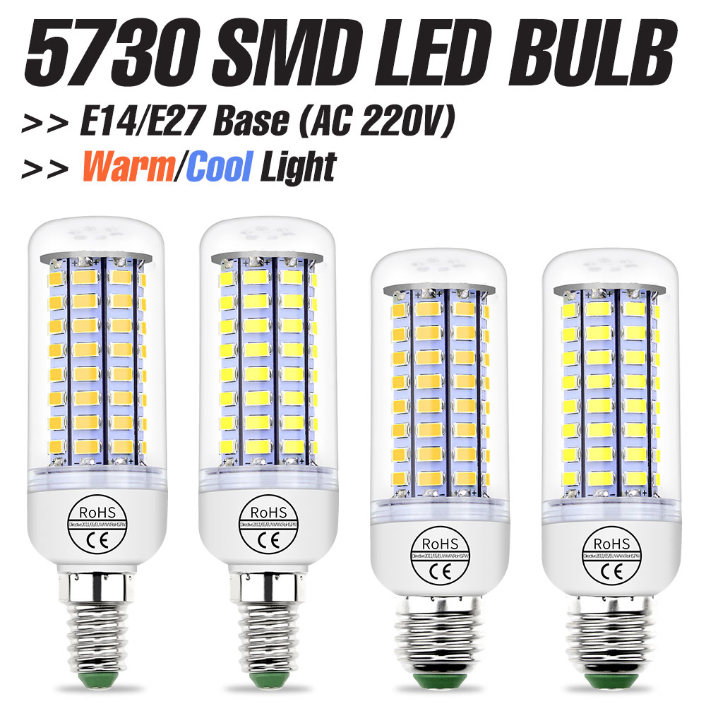 E27 LED Maïs Lamp 5730 SMD E14 Gloeilamp AC 220 V Kroonluchter 24/48/56/72 LEDs 3000 K/6500 K Voor Thuis Slaapkamer Nachtkastje Verlichting E26