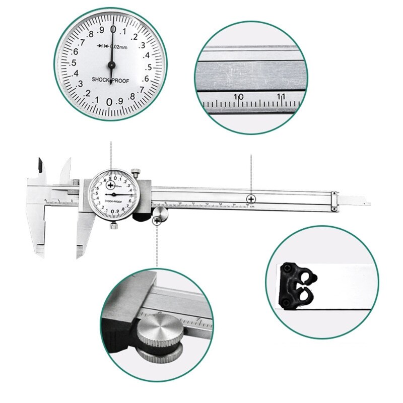 Metric Gauge Precision Dial Vernier Caliper Measuring Tool 0-150mm Shock-proof Carbon Steel Multifunctional Caliper Ruler