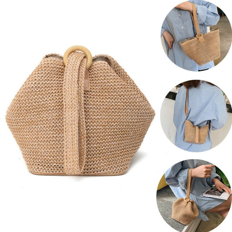 Noenname women strand stroh gewebt taschen sommer rattan korb umhängetasche runde handtasche wicker weave handbag crossbody bags