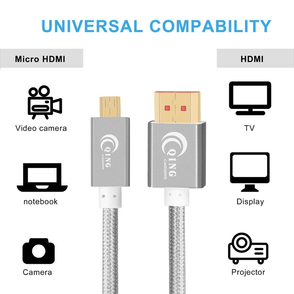 Micro HDMI to HDMI Cable 3D 4K 1080P Nylon Braided Male-Male Micro HDMI Cable for Raspberry Pi 4 Huawei MediaPad Sony camera