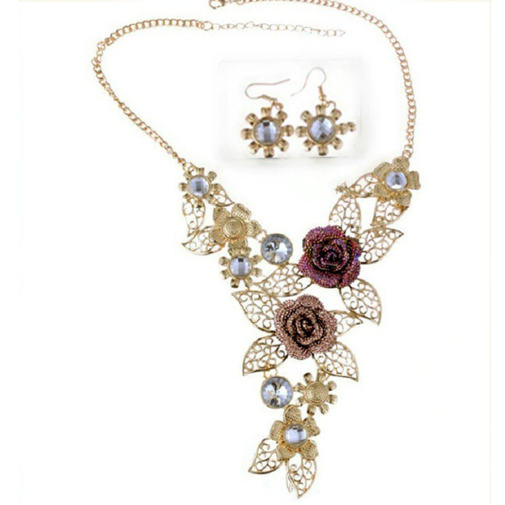 Women necklace Vintage Flower Gold Necklace Statement Jewelry collares de moda 20H