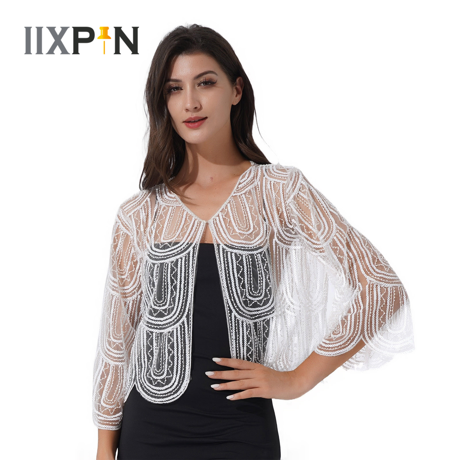 Bolero de lentejuelas para mujer, chal de manga larga, encogimiento de hombros, cárdigan, Tops, envoltura nupcial de boda, vestido sin mangas, cubierta de protección solar