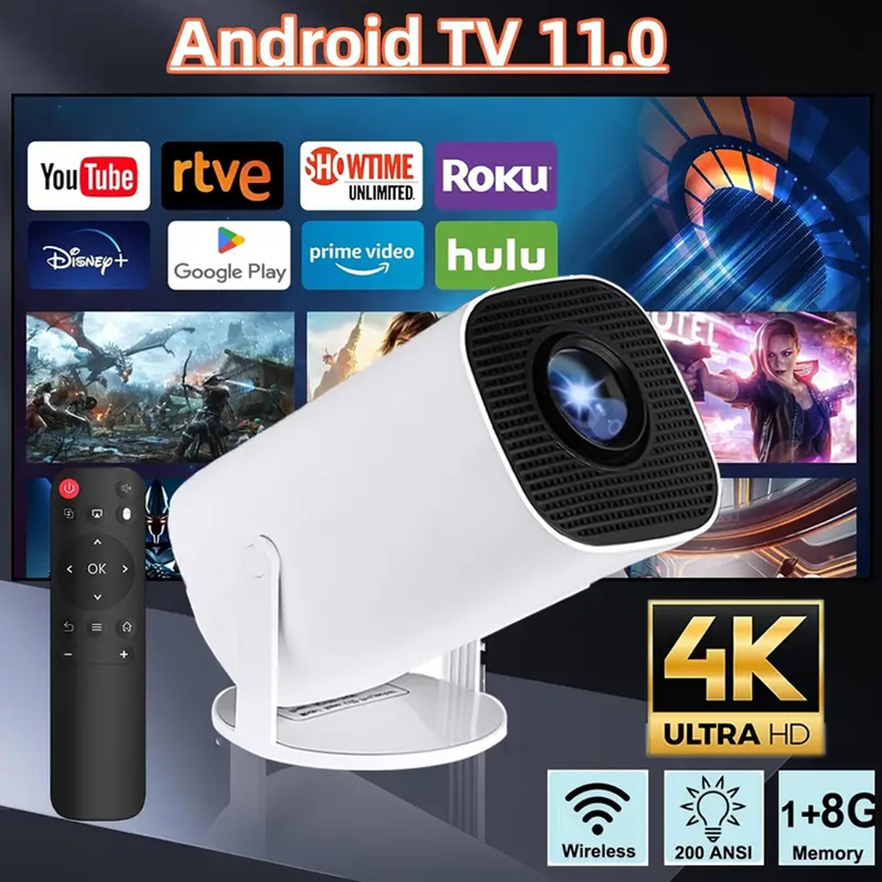 2025 Android 11 WiFi 6-Projektor 260 ANSI Lumen, 1080P, unterstützt 4K-Video, tragbarer Outdoor-Filmprojektor mit Bluetooth 5.0 für