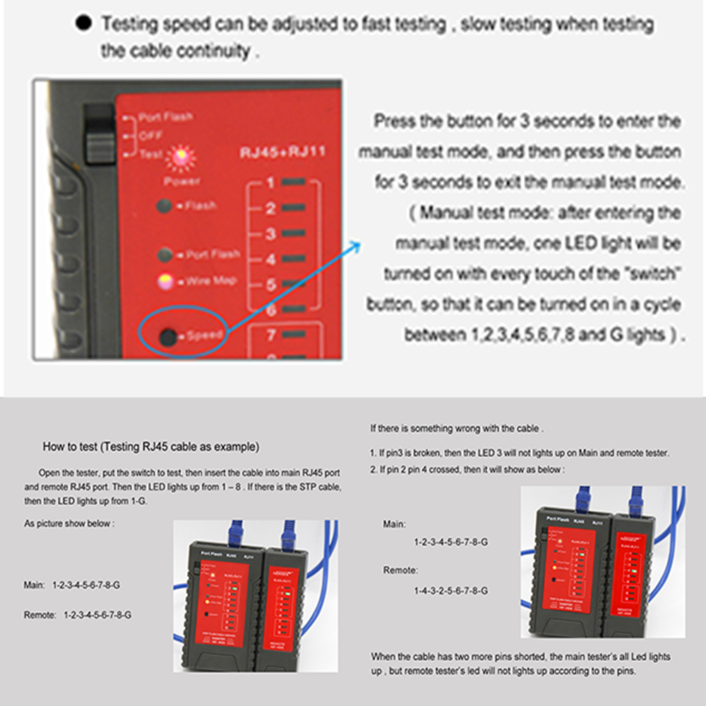 , Noyafa NF-469 Portflash network cable tester can locate cables on the switch by the flashing light