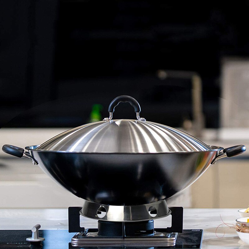 2PCS Stainless Steel Wok Ring/Metallic Round Bottom Wok Rack Universal Size for Gas Stove Fry Pans