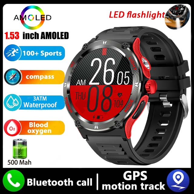 Montre intelligente de camion GPS militaire pour hommes, écran HD AMOLED, fréquence cardiaque, montre intelligente de sport étanche IP68, Android IOS, extérieur, , 2024: WHITE