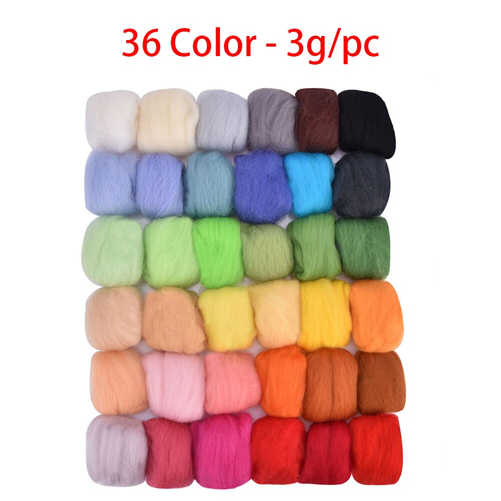 24/30/36/50 farver merino filtning uld toppe blød roving uld fiber til nålefiltning & våd filtning gør-det-selv dukke håndarbejde håndlavet: 36 farver  - 3g