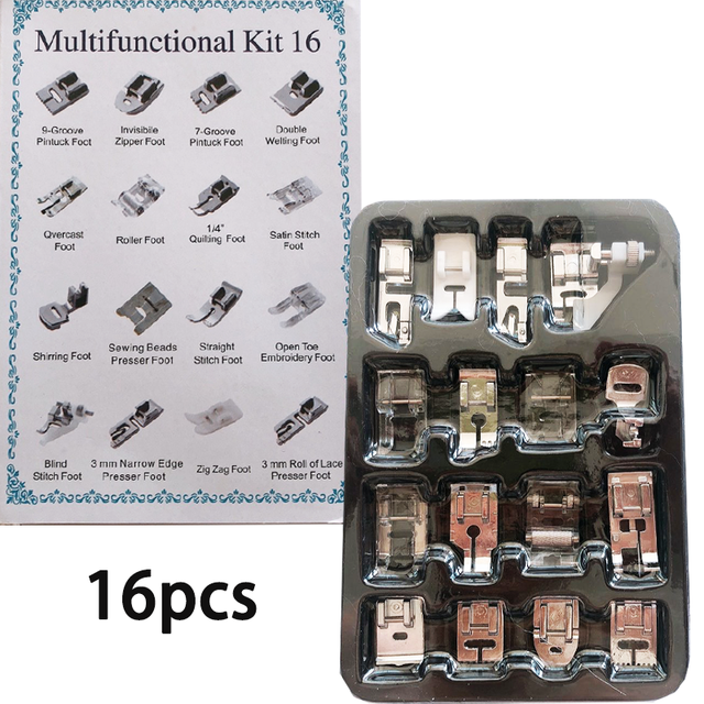 82/11pcs Sewing Machine Presser Foot Feet Kit Set With Box Brother Singer Janom Sewing Machines Foot Tools Accessory Sewing Tool: 16pcs