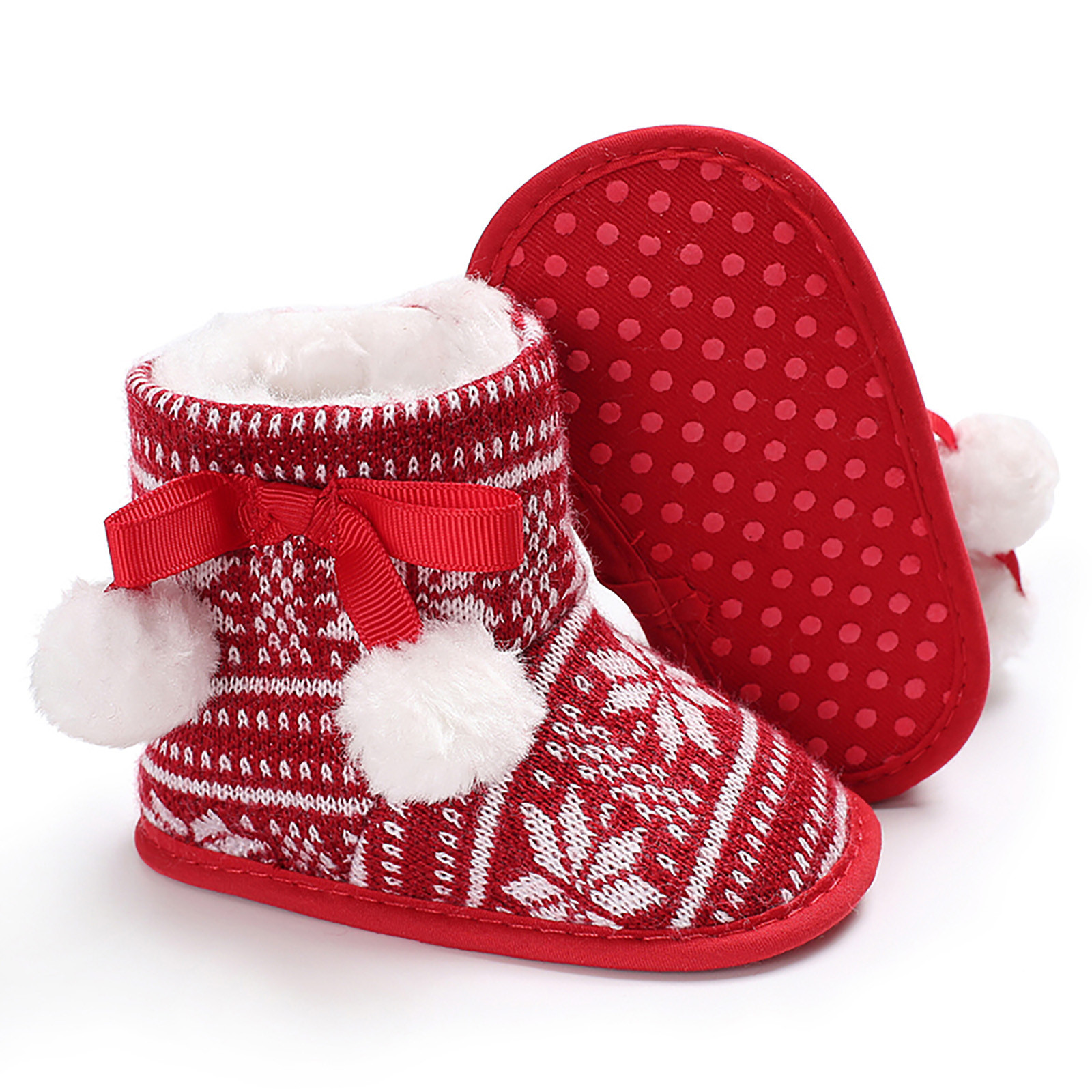 Natale inverno neve stivali per neonati caldi palline di lanugine coperta in cotone morbido suola in gomma neonato scarpe per neonati