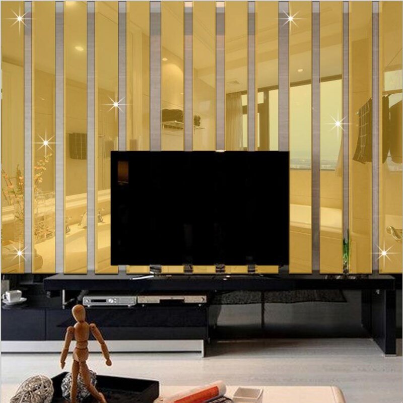 10pcs Long Rectangle Acrylic Mirror Wall Stickers Self Adhesive Removable Decals Living Room TV Back DIY Art Wall Decor