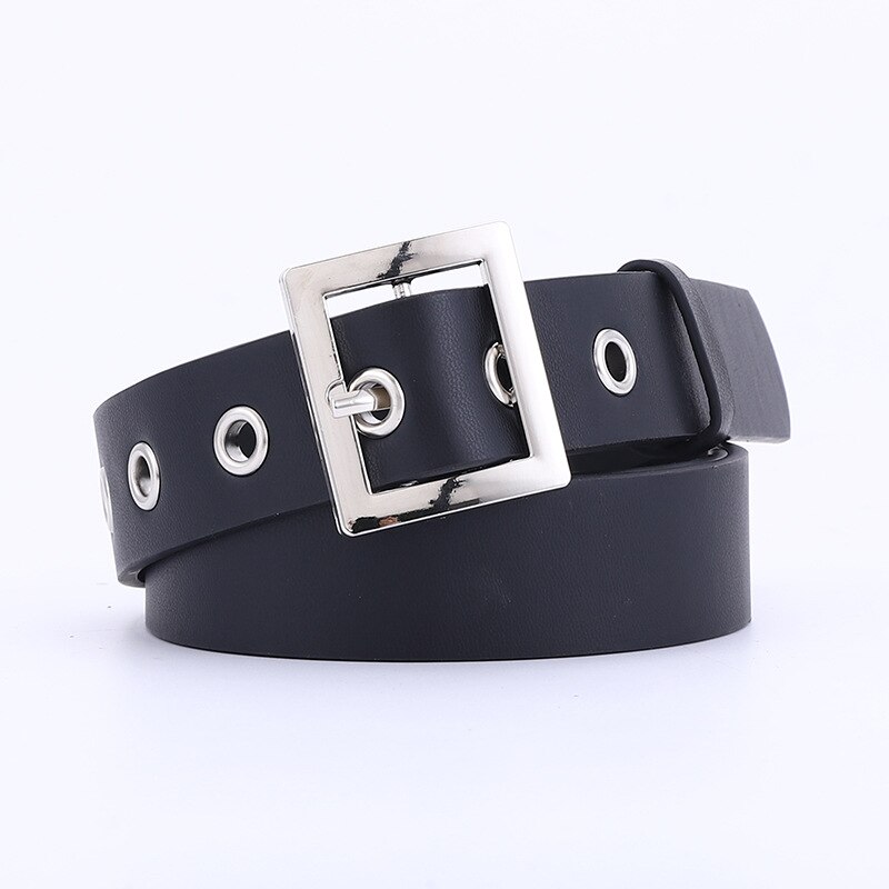 Gold Metal Double Pin Buckle Chain Women Belt PU Leather Punk Luxury Brand Waist Strap Belts for Jeans: 2.8cm black