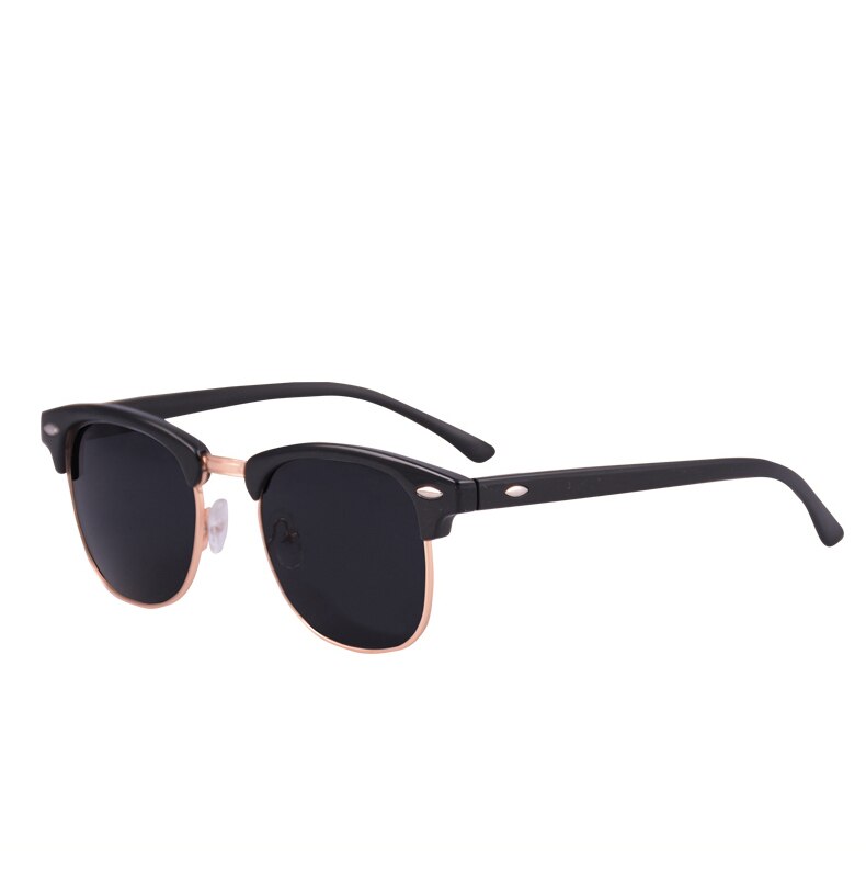 Tortoise inspiré classique demi-cadre cornu Semi-sans monture hommes femmes lunettes de soleil polarisées lunettes rétro 3016: Matte Black Black