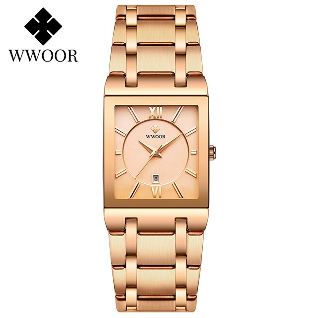 WWOOR-Relojes de pulsera para mujer, de cuarzo, Cuadrado dorado, rosa, deportivo, resistente al agua,: rose rose