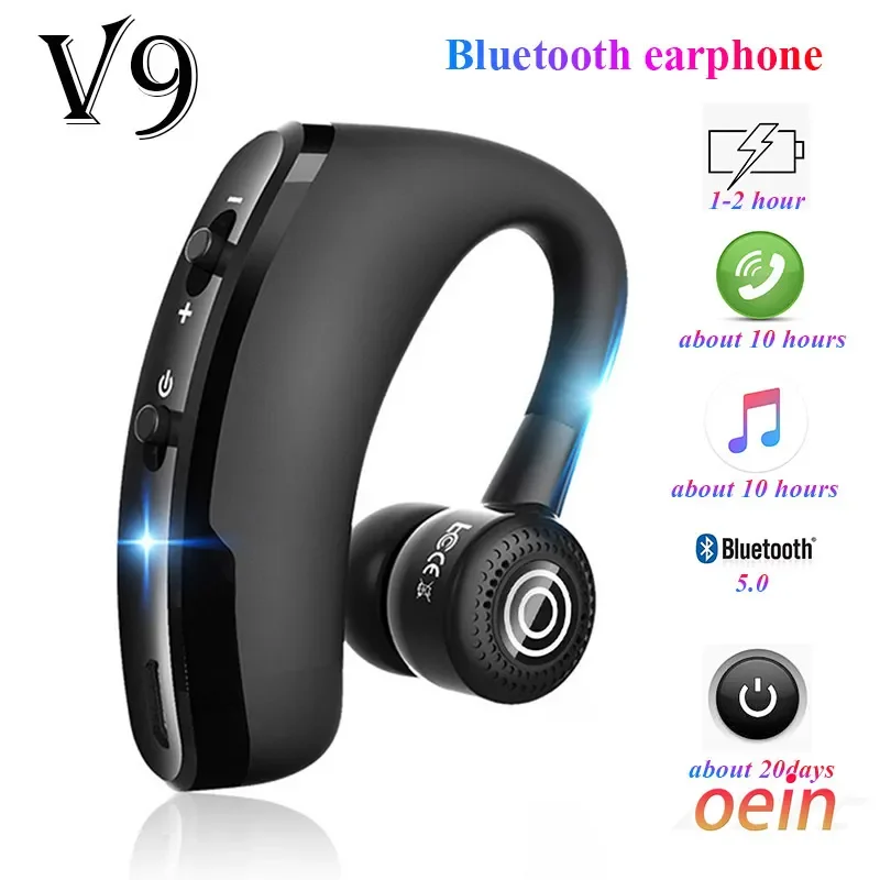 Nowe bezprzewodowe słuchawki Bluetooth V9 z zestawem głośnomówiącym HIFI Stereo HD Mic słuchawki stereo do słuchawek Samsung iPhone Xiaomi: Black