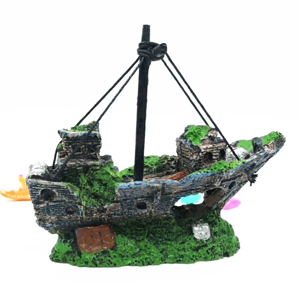 Pirate ship aquarium beautification fish tank landscaping ornaments decorative resin shipwreck decorative ship shelter: Small net boat
