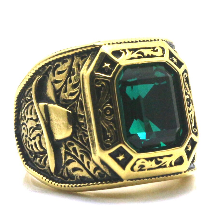 Mens Boys 316L Stainless Cool Golden West Cowboy Blue Green Stone Newest Ring: 10 / Green