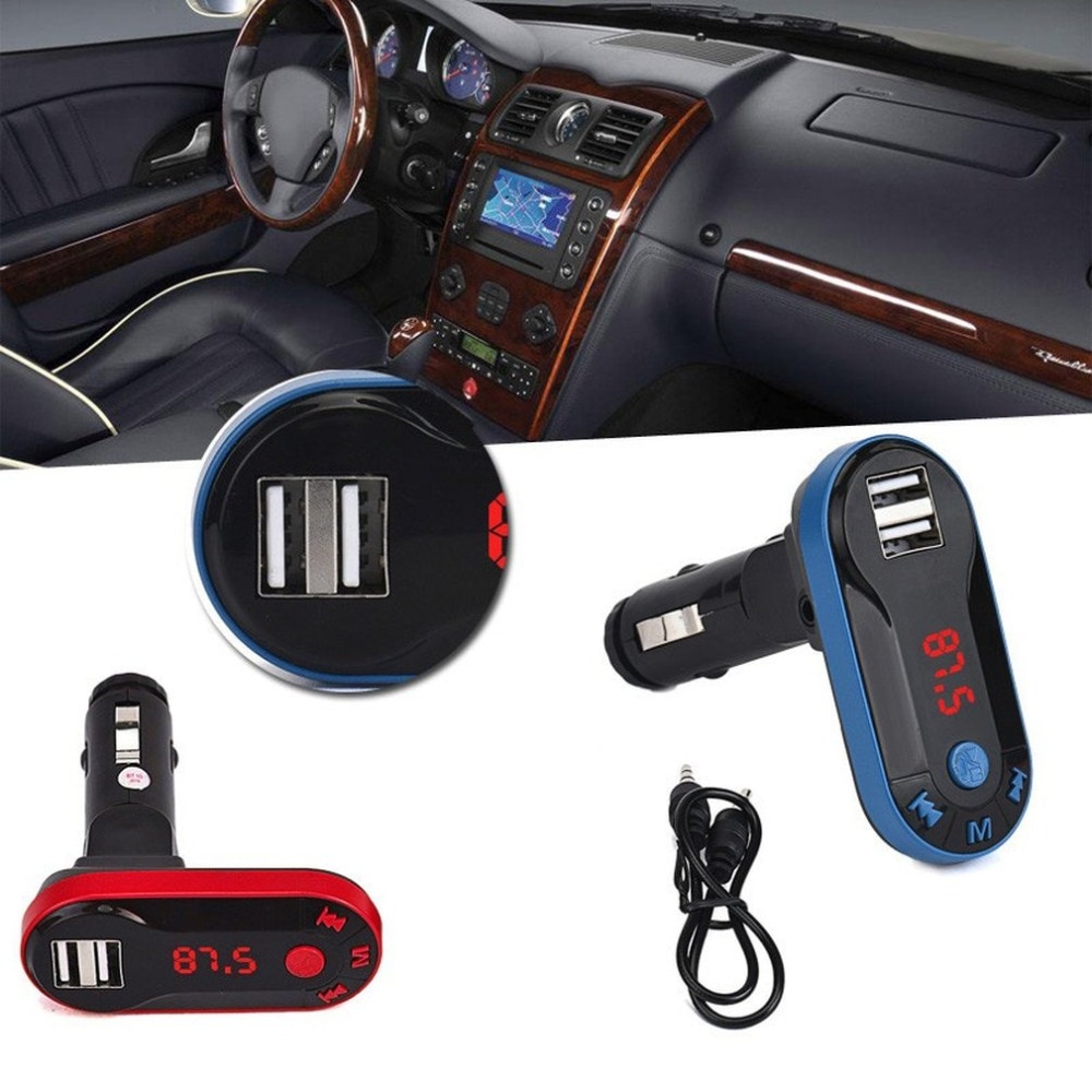 Blauw Bluetooth Draadloze Fm-zender MP3 Speler Handsfree Car Kit USB TF SD Remote Dual Usb-poort Ruisonderdrukking