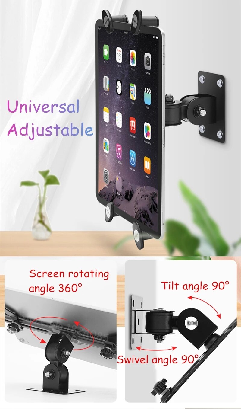 Wall-mounted tablet stand with screen, 360 ° rotating, tablet holder with 90 ° tilt angle, supports 7-13- inch tablet pcs