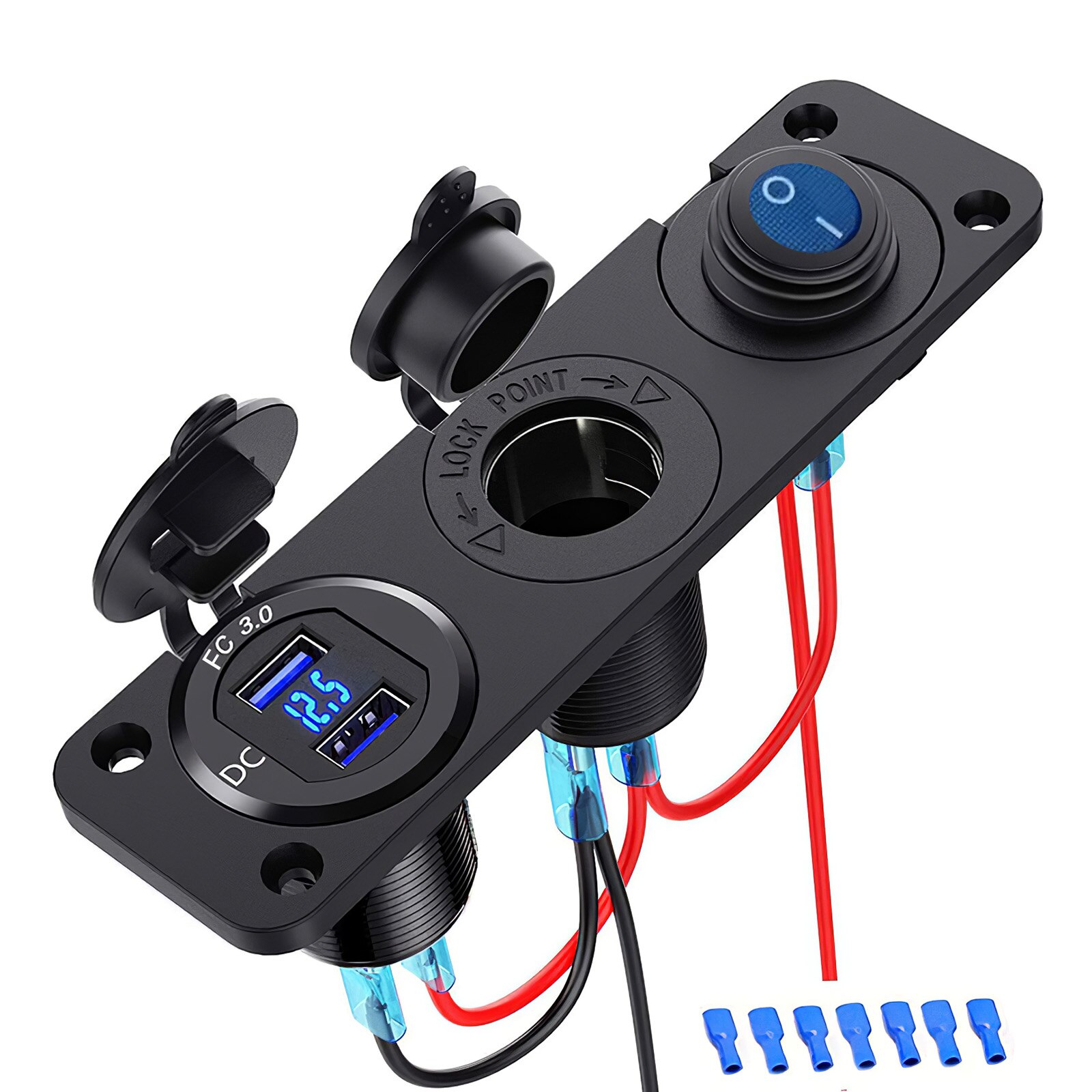 Onever Panel Power Socket Led Display Charger Socket Waterproof Car Dual Usb QC3.0 Fast Charger Socket Cigarette Lighter Socket