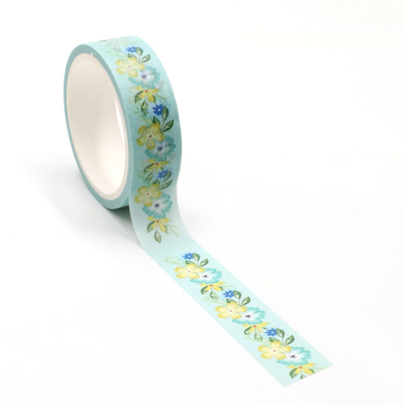 1pc mignon jaune et vert fleurs Washi ruban Kawaii Scrapbooking outil adhésif ruban de masquage Photo Album bricolage ruban décoratif