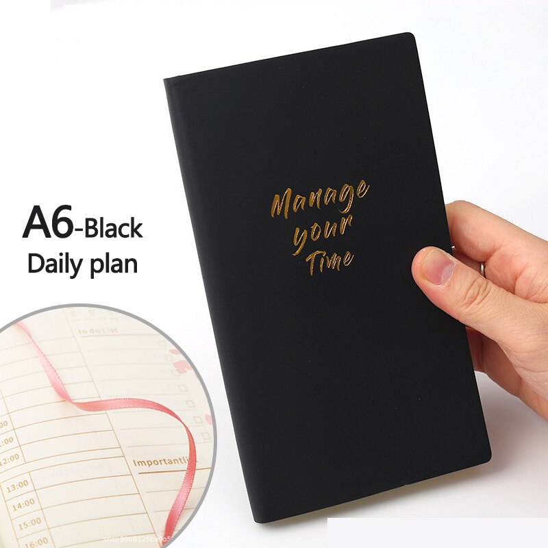 Libretas Zeszyt Large Thicken A4 Notebook 416 Pages Lined Format Daily Writing Planner School Homework Business Memopad Cuaderno: A6-Black-DailyPlan