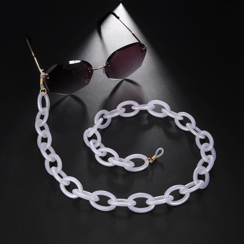 Skyrim bohême large acrylique lunettes de soleil chaîne lanière anti-dérapant lecture lunettes chaînes lunettes cordon cou sangle corde pour les femmes: White