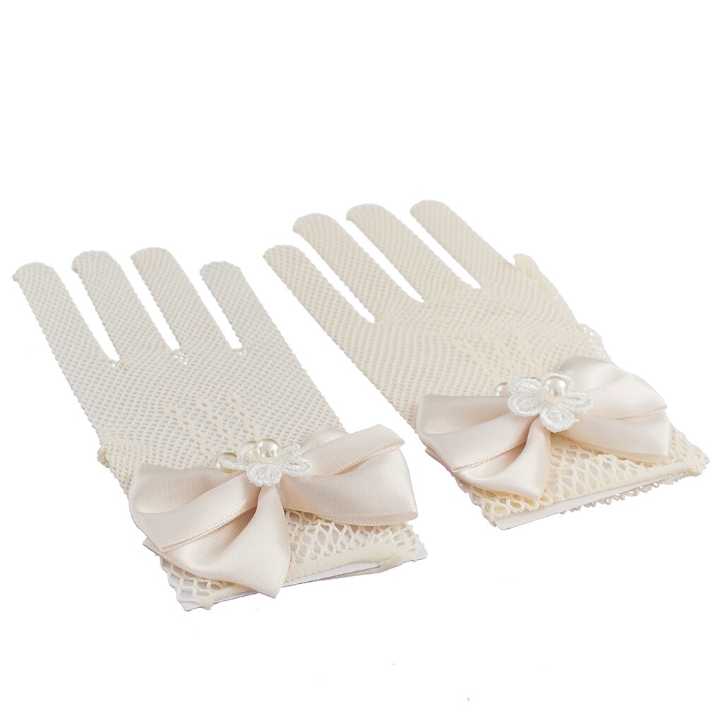 Blume Mädchen Satin- Bowknot Spitze Gittergewebe Handschuhe Brautjungfer Hochzeit Prom Bankett Tanzen Zeigen Elegante Princeness Acc