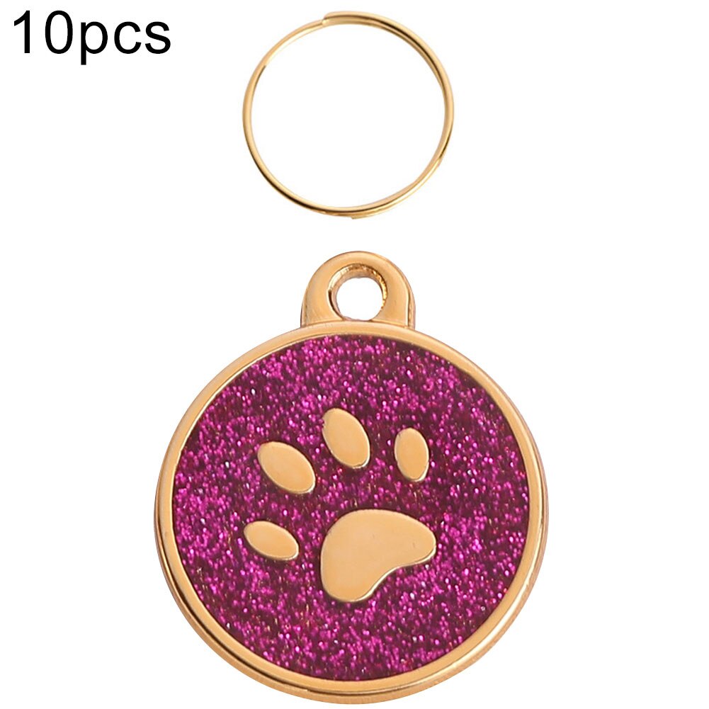 Collar con placa de identificación de perro y gato, colgante con garra redonda grabada, decoración para el bolsa Porta llaves, 10 Uds.: Rojo rosado