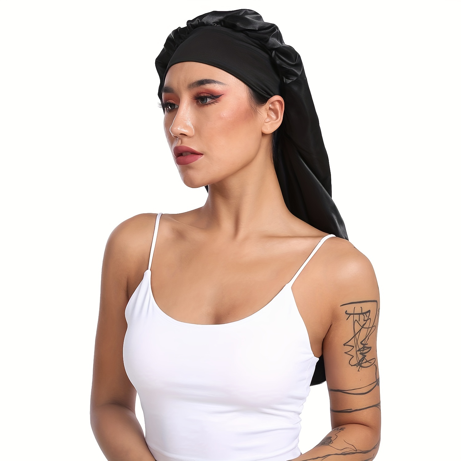 1 Stück lange, seidige Schlafhaube für glattes, lockiges Haar, extra große Haarhauben für Dreadlocks und Zöpfe, Satin--Schlafmützen für sterben Nacht