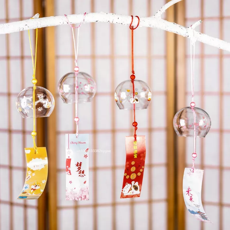Campanilla de viento japonesa hecha a mano, carillón de viento de cristal Furin, decoración para el hogar, Spa, Sakura, cocina, decoración de oficina, patrón de flores de cerezo, 1 piezas