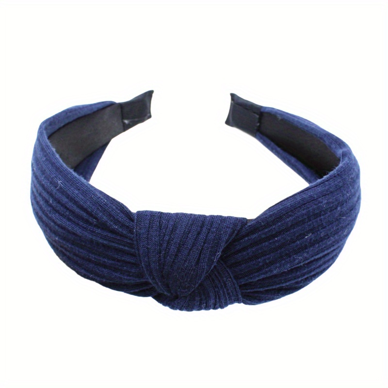 Gebreide Geknoopte Effen Brede Hoofdbanden Vrouwen Meisjes Mode Haar Hoepel Eenvoudige Cross Knoop Haarbanden Hoofddeksels Haaraccessoires: Marineblauw