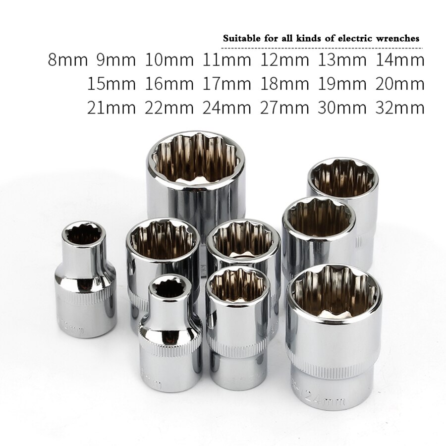 Square Drive 12-point Socket Bit 1/2" 8-32mm Ratchet Wrench 12pt Sockets Hand Tool Kit 12 Angles Plum Blossom Sleeve