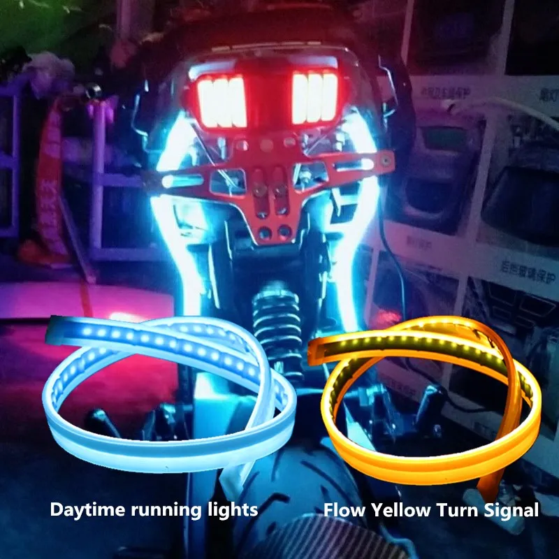 2Stck Motorrad LED DRL Tagfahrlicht Rücklicht Streifen Fließende Wasserdichte Blinker Lampe Auto Auto Stil Zubehör