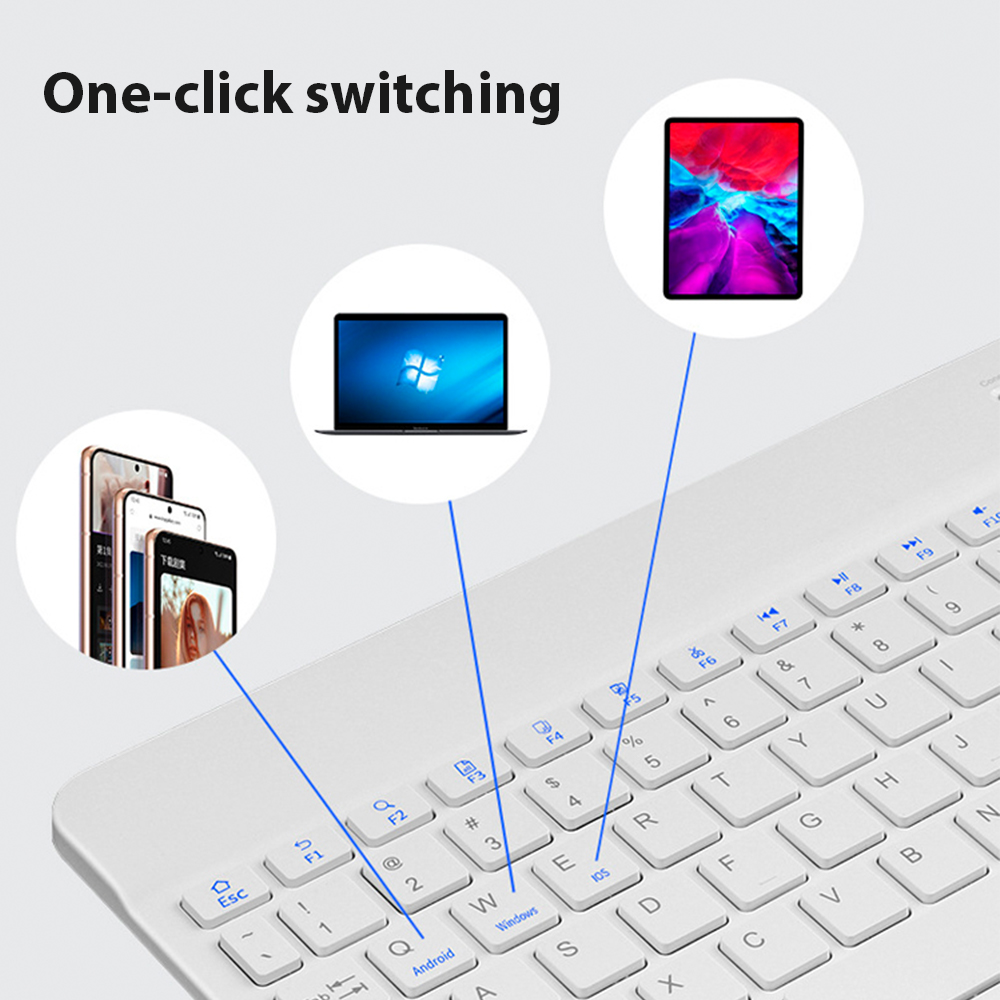 Für Android Ios Windows Bluetooth Wireless Tastatur Weiß Extra lange Standby-Tablet-Tastatur und Maus mit One-Click-Schalter