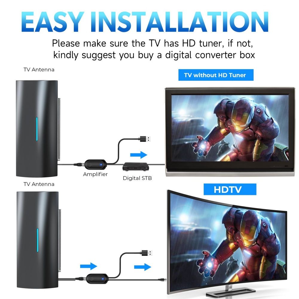 VUELVE Indoor And Outdoor TV Antenna With Pull Rod And Amplifier Strong Signal TV Antenna for Free Receiving TV Programs