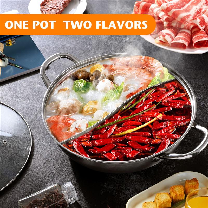 1 Chinese Pot 2 Handvat Gescheiden Soeppan Yuanyang Hotpot Elektrische Inductie Steelpan Rvs Pot Met Deksel 32Cm