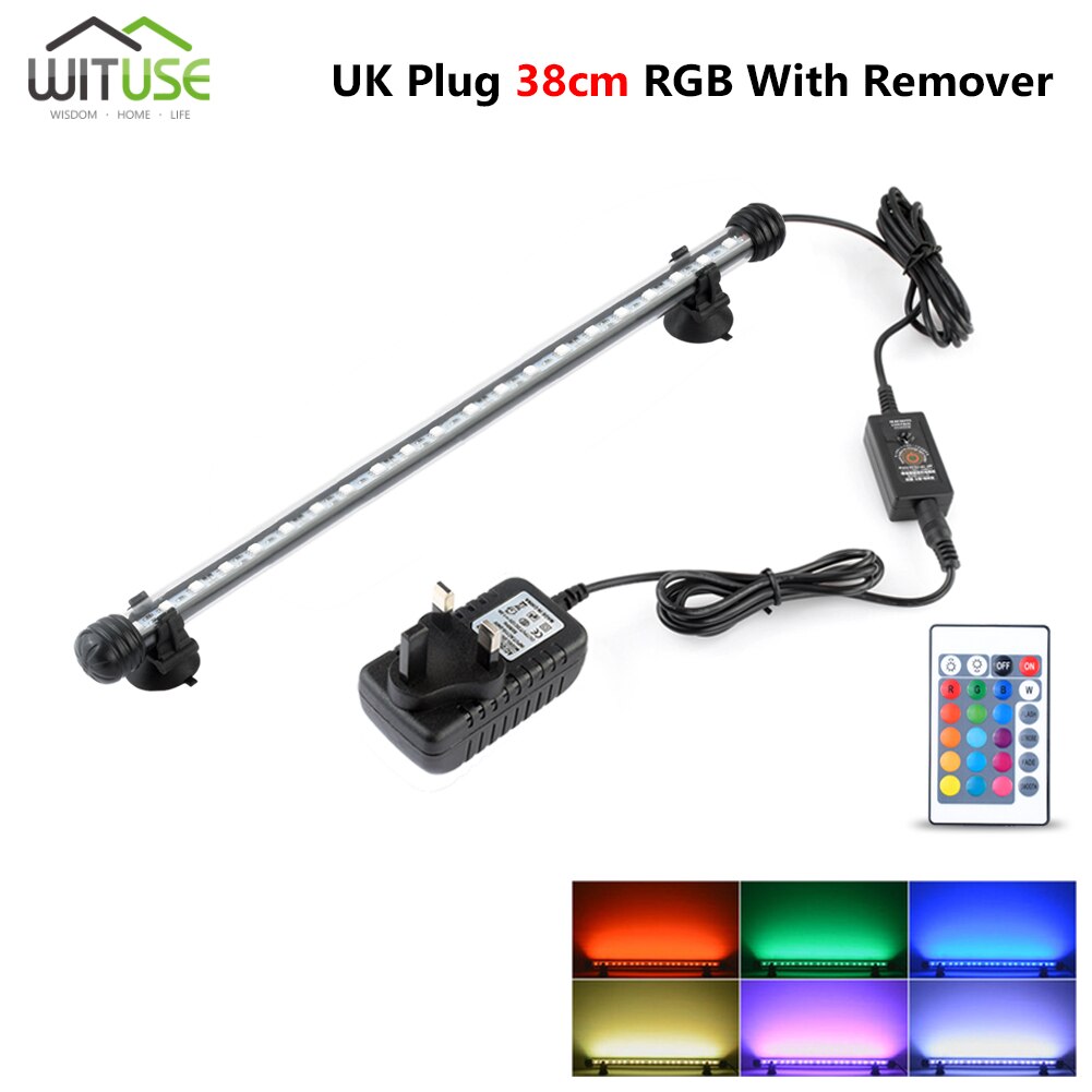 19cm 28cm 38cm 48cm 5050 rgb led aquariumverlichting aquarium onderwaterverlichting aquatische luchtbel zuurstoflamp eu ons uk stekker: 19cm met afstandsbediening vk