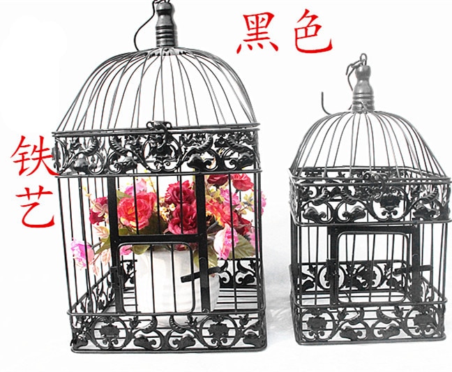 Cage à oiseaux carrée en fer pour mariage, couleur décorative personnalisée en cuivre noir et blanc, décoration pour maison