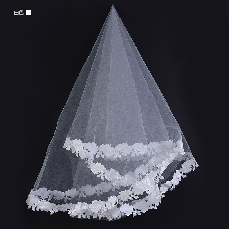 Simple Tulle White Ivory ONE Layer Bridal Veil with Appliques Bride Accessories Short Women Veils