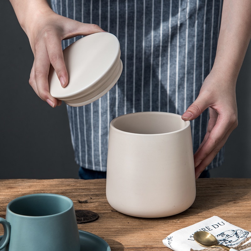 Nordisk minimalisme kaffebønner opbevaring forsegling krukke mat overflade keramisk snack pot frisk te kan kaffebeholder
