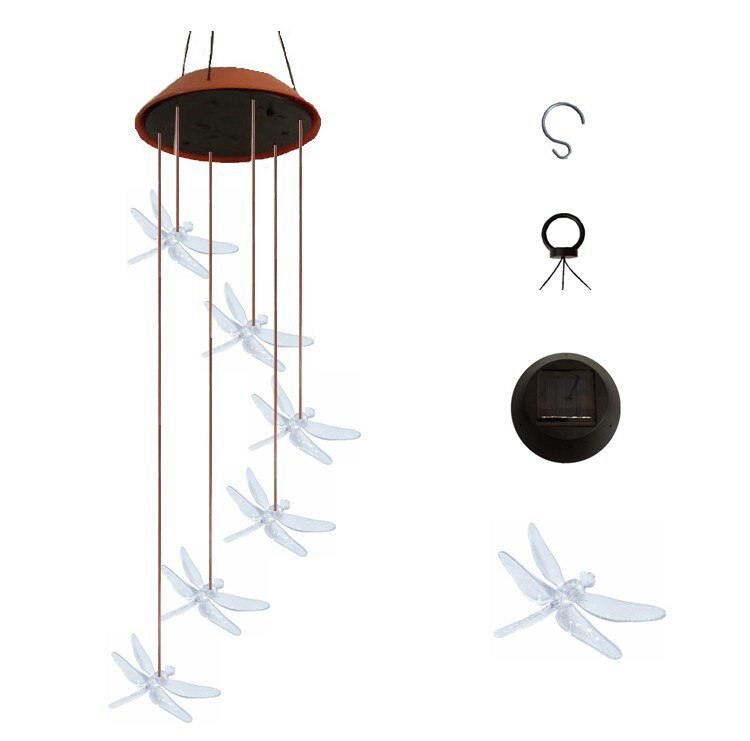14 Style Solar Wood Squirrel Unicorn Star Wind Chime Color Changing Solar LED String Lights Outdoor Mobile Hanging Patio Light: Dragonfly