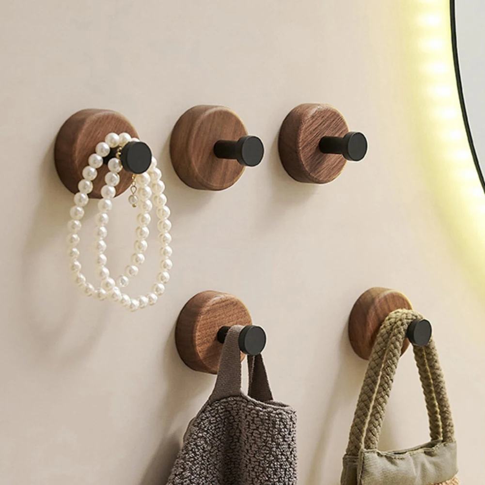 Wall Walnut Wood Hooks Self-adhesive Key Towel Hanger Rack Bathroom Robe Hangers Towel Coat Storage Holder Kitchen Hooks