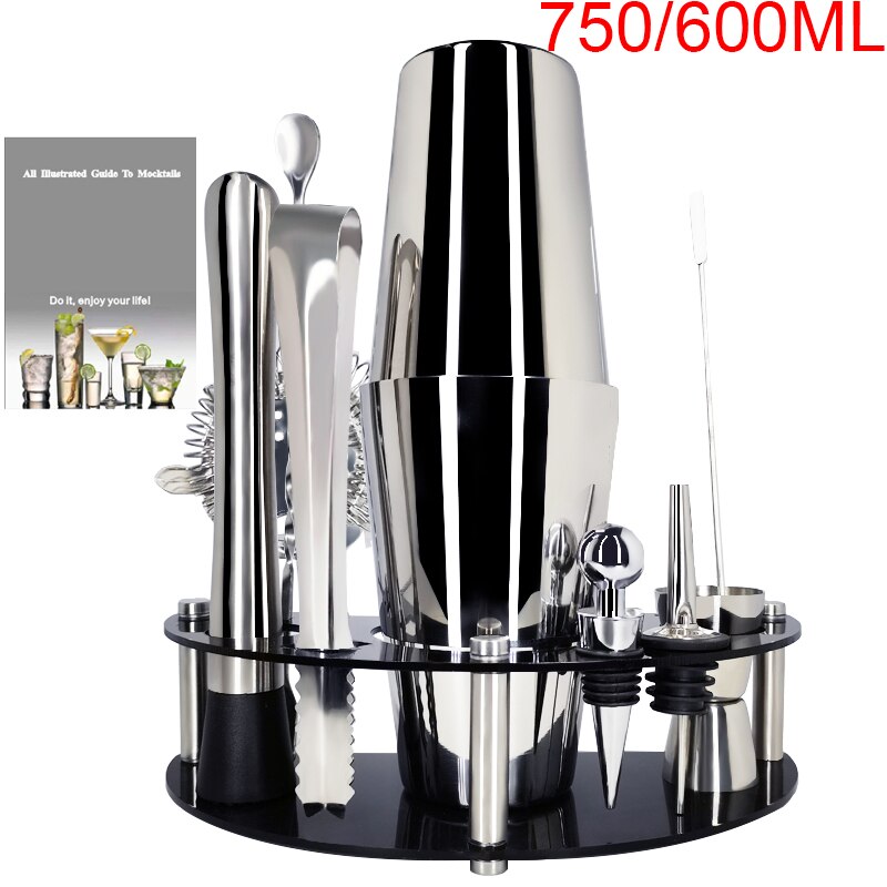 750/600/450ml Martini Drink Stainless Steel Shaker Home Bar Tools Cocktail Shaker Set Bartender Kit Stand: 11Pc450600mlWithRack