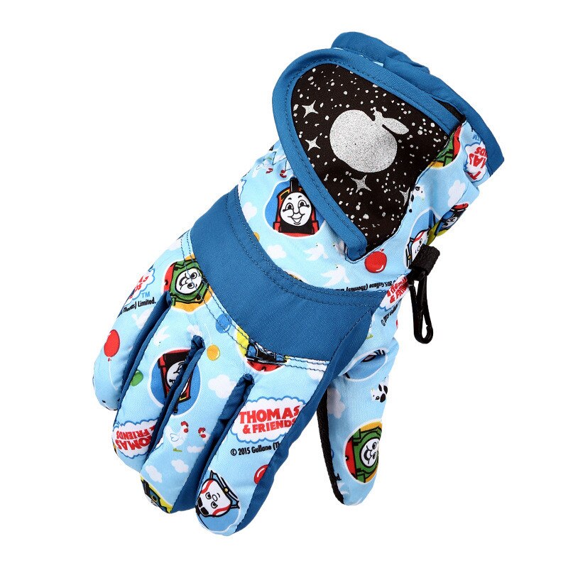 Children Kids Winter Warm Solid Color Gloves Boy Girls Ski Long-sleeved Mitten Windproof Skiing Snowboard Gloves Riding Gloves: Cyan / M