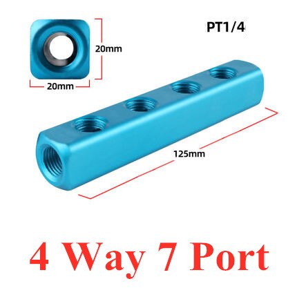 Distribuidor de colector de aire de 1/4 &quot;PT, puerto de rosca 2, 3, 4, 5, 6, 7, 8, 9 vías, conector rápido neumático, divisor de bloque de aluminio de manguera: 4 Way 7 Port